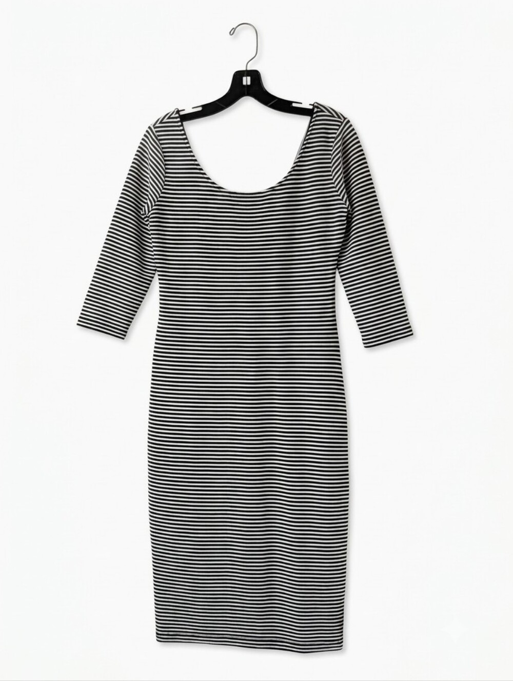 Xhilaration Black and White Striped Midi Dress Scooped Neck 3/4 Sleeves Medium